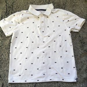 TOMMY HILFIGER boy’s white flag print polo Tshirt size Large 12-14